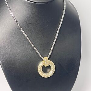 Two tone Pave Circle Pendant Necklace
